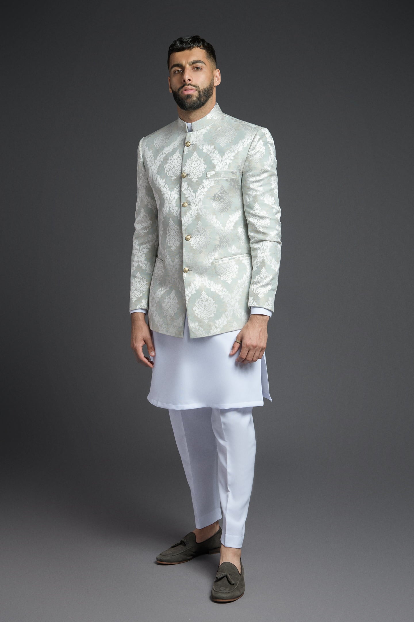 Sage Green Embroidered Princecoat Set