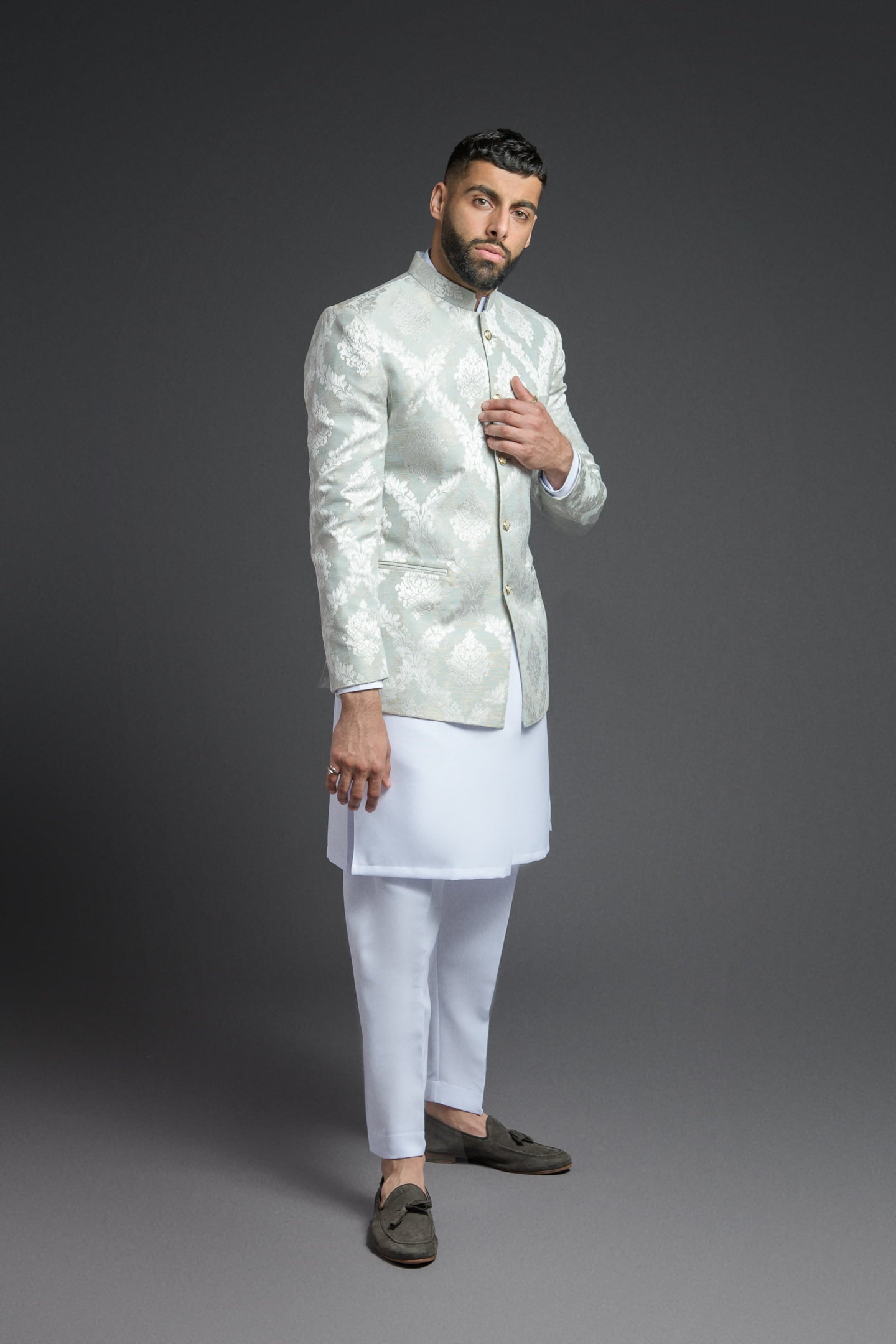 Sage Green Embroidered Princecoat Set
