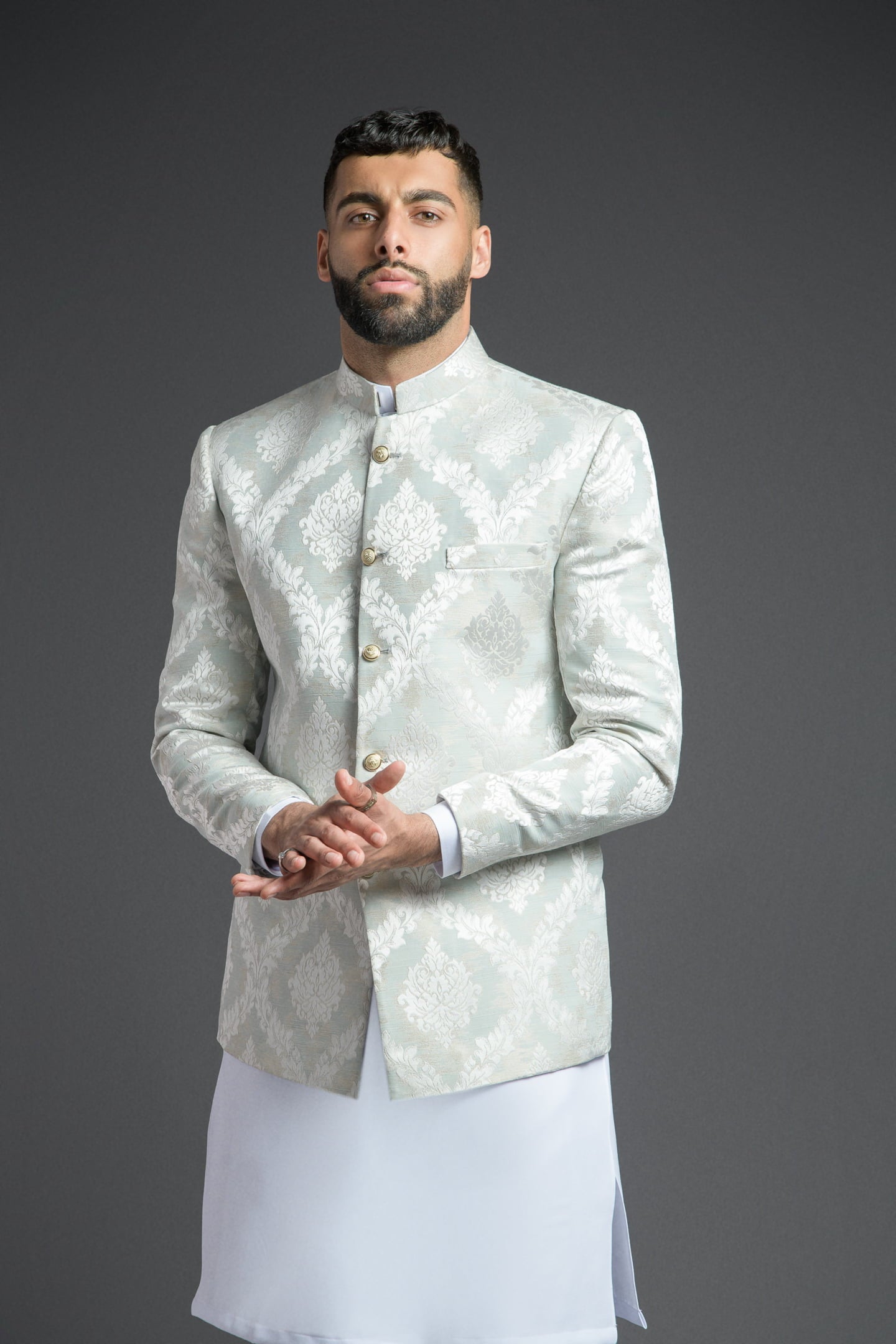Sage Green Embroidered Princecoat Set